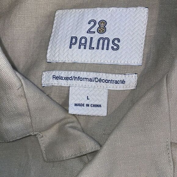 28 Palms Long Sleeve Linen Shirt Relaxed Button Pleats Pockets Men’s Large Beige - Picture 4 of 5